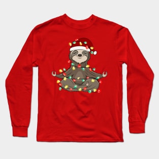 Lazy Sloth Santa Meditation Christmas Lights Long Sleeve T-Shirt